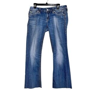 Rock Revival Women’s Sz 30 Sasha Boot Cut Denim Jeans Embellished Raw Hem